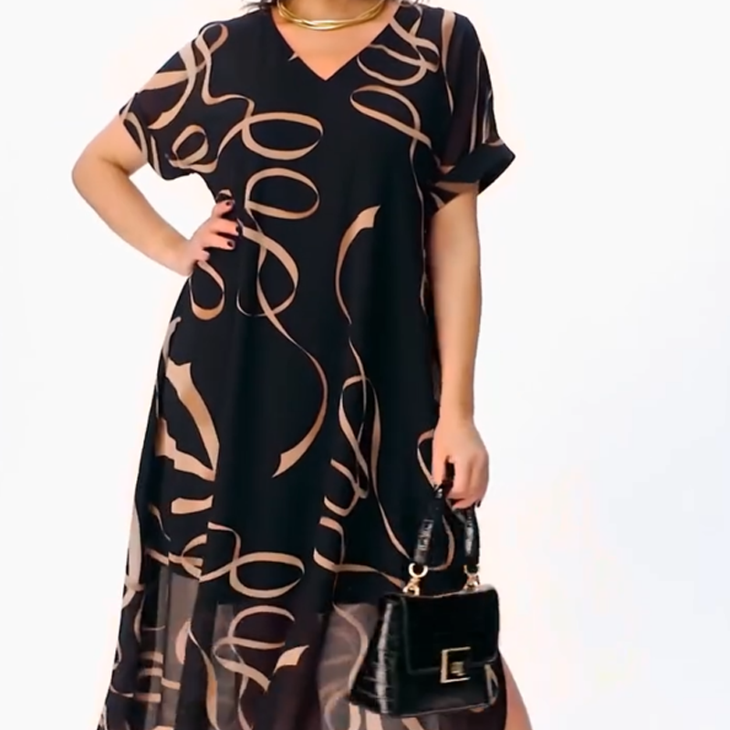 Icone™ FlowyDress: Dobbeltlags V-Hals Flydende Maxi-Kjole