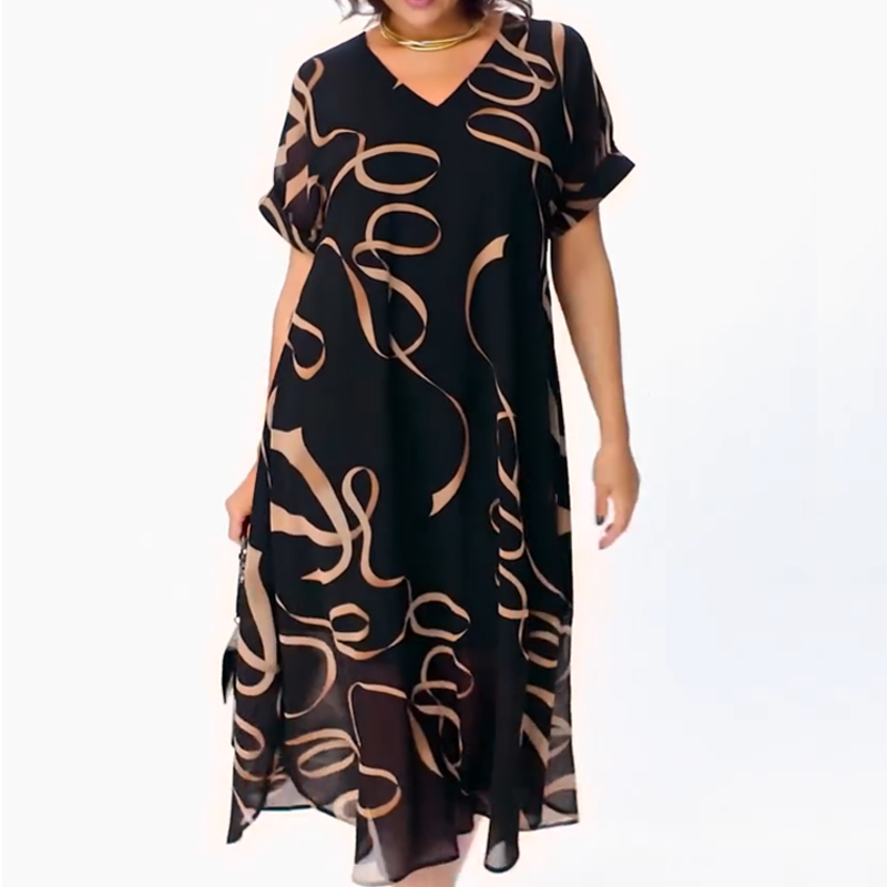 Icone™ FlowyDress: Dobbeltlags V-Hals Flydende Maxi-Kjole