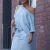 Icone™ FashionSet: Stilfuld Off-Shoulder Top Og Denimnederdel